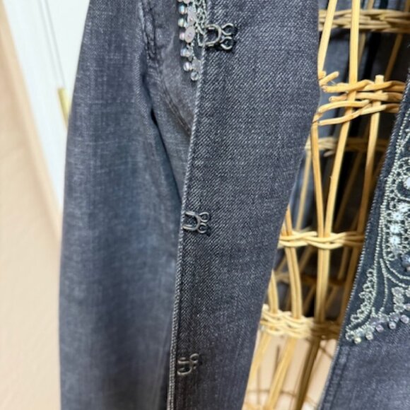 Chico's sequined charcoal gray denim fitted jacket. Size 0. - Picture 4 of 8
